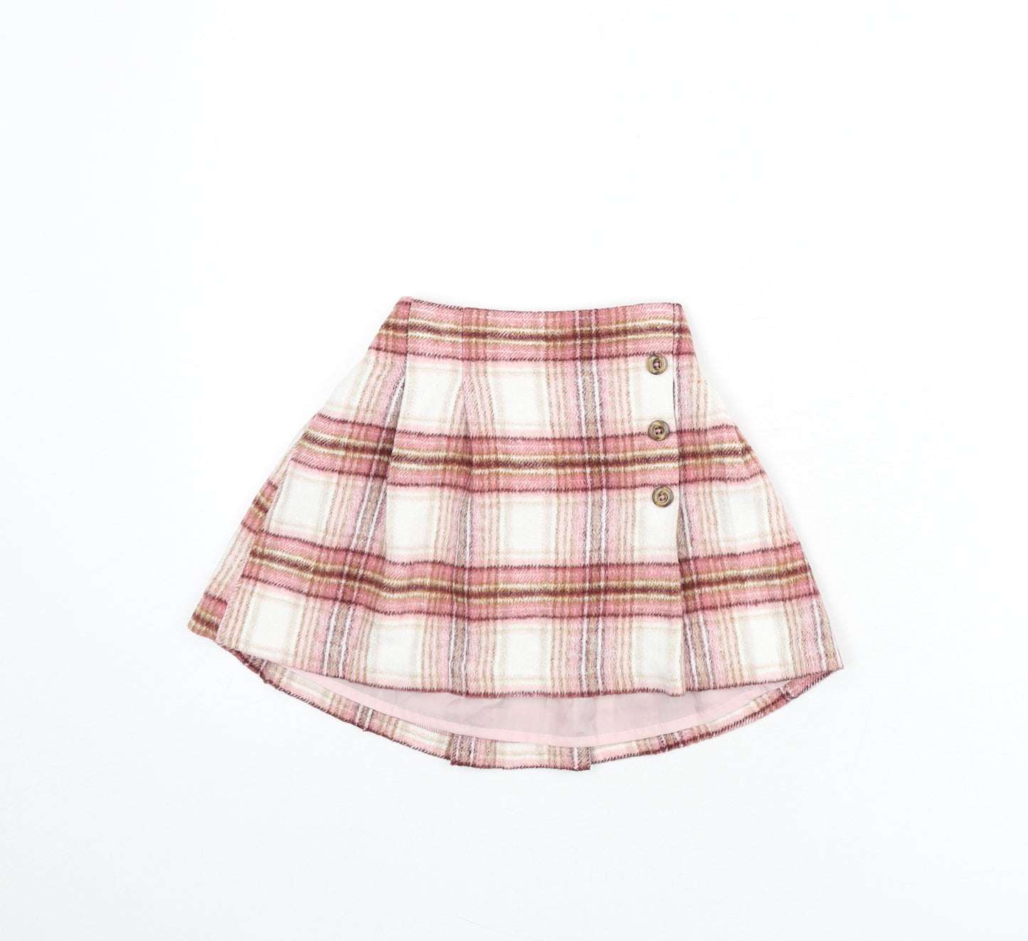NEXT Girls Pink Plaid Polyester Skater Skirt Size 4 Years Regular Pull On