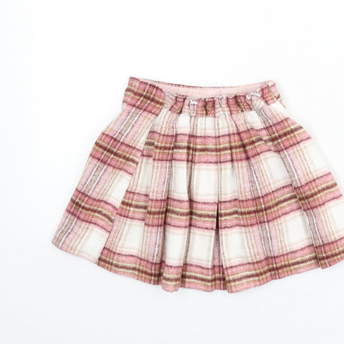 NEXT Girls Pink Plaid Polyester Skater Skirt Size 4 Years Regular Pull On