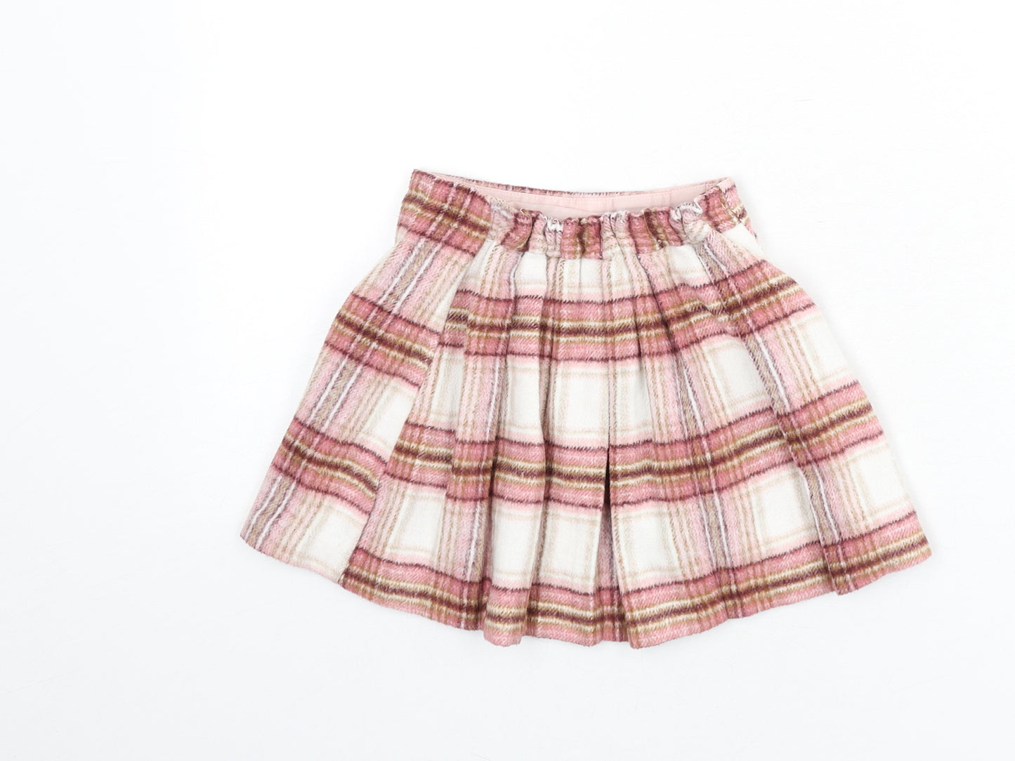 NEXT Girls Pink Plaid Polyester Skater Skirt Size 4 Years Regular Pull On