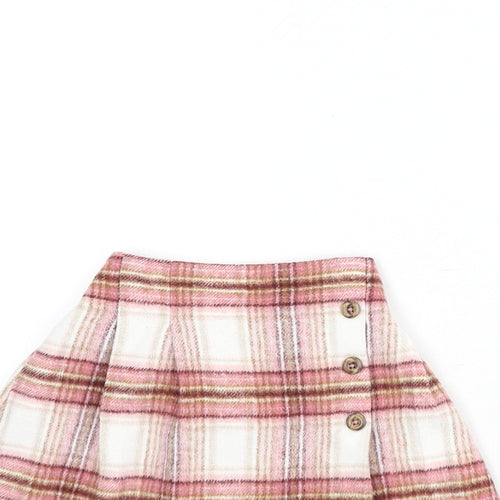 NEXT Girls Pink Plaid Polyester Skater Skirt Size 4 Years Regular Pull On