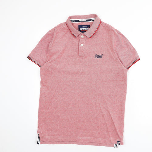 Superdry Mens Red 100% Cotton Polo Size XL Collared Button