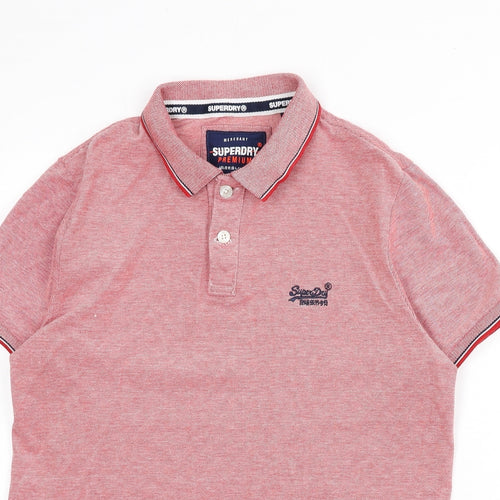 Superdry Mens Red 100% Cotton Polo Size XL Collared Button