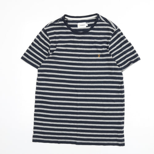 Farah Mens Blue Striped Cotton T-Shirt Size L Round Neck