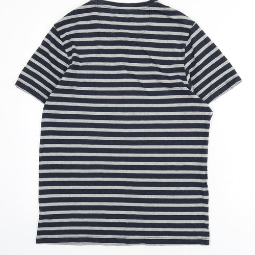 Farah Mens Blue Striped Cotton T-Shirt Size L Round Neck