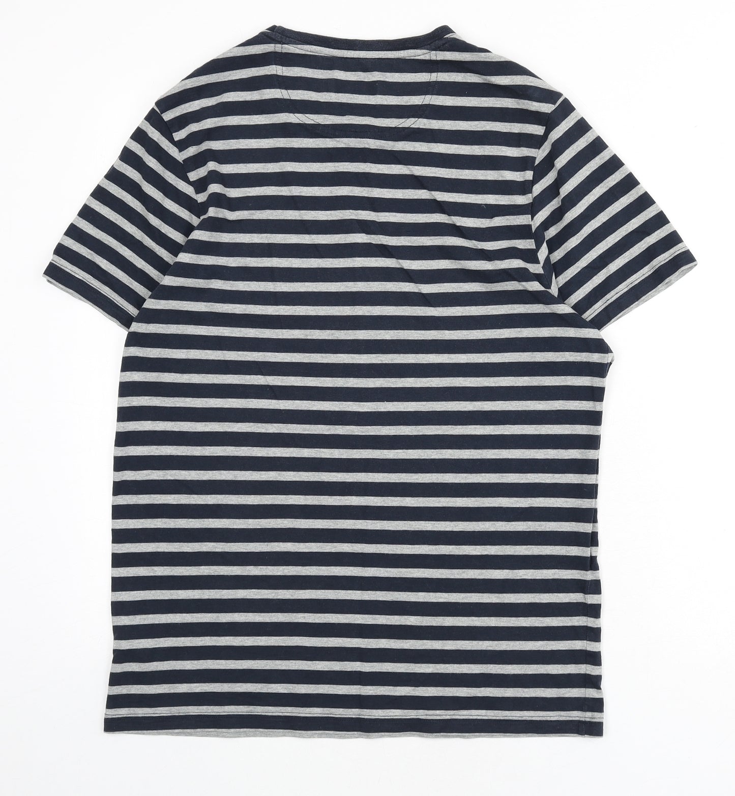 Farah Mens Blue Striped Cotton T-Shirt Size L Round Neck