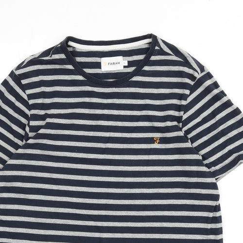 Farah Mens Blue Striped Cotton T-Shirt Size L Round Neck