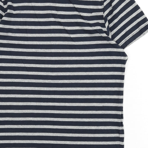 Farah Mens Blue Striped Cotton T-Shirt Size L Round Neck