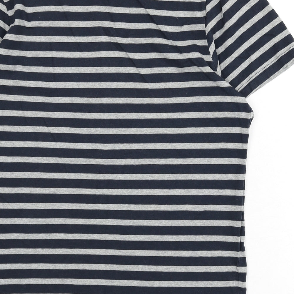 Farah Mens Blue Striped Cotton T-Shirt Size L Round Neck