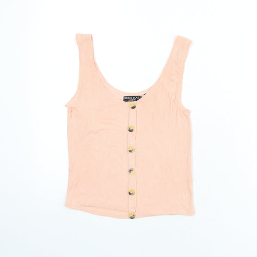 Brave Soul Womens Pink Viscose Basic Tank Size S Scoop Neck - Ribbed