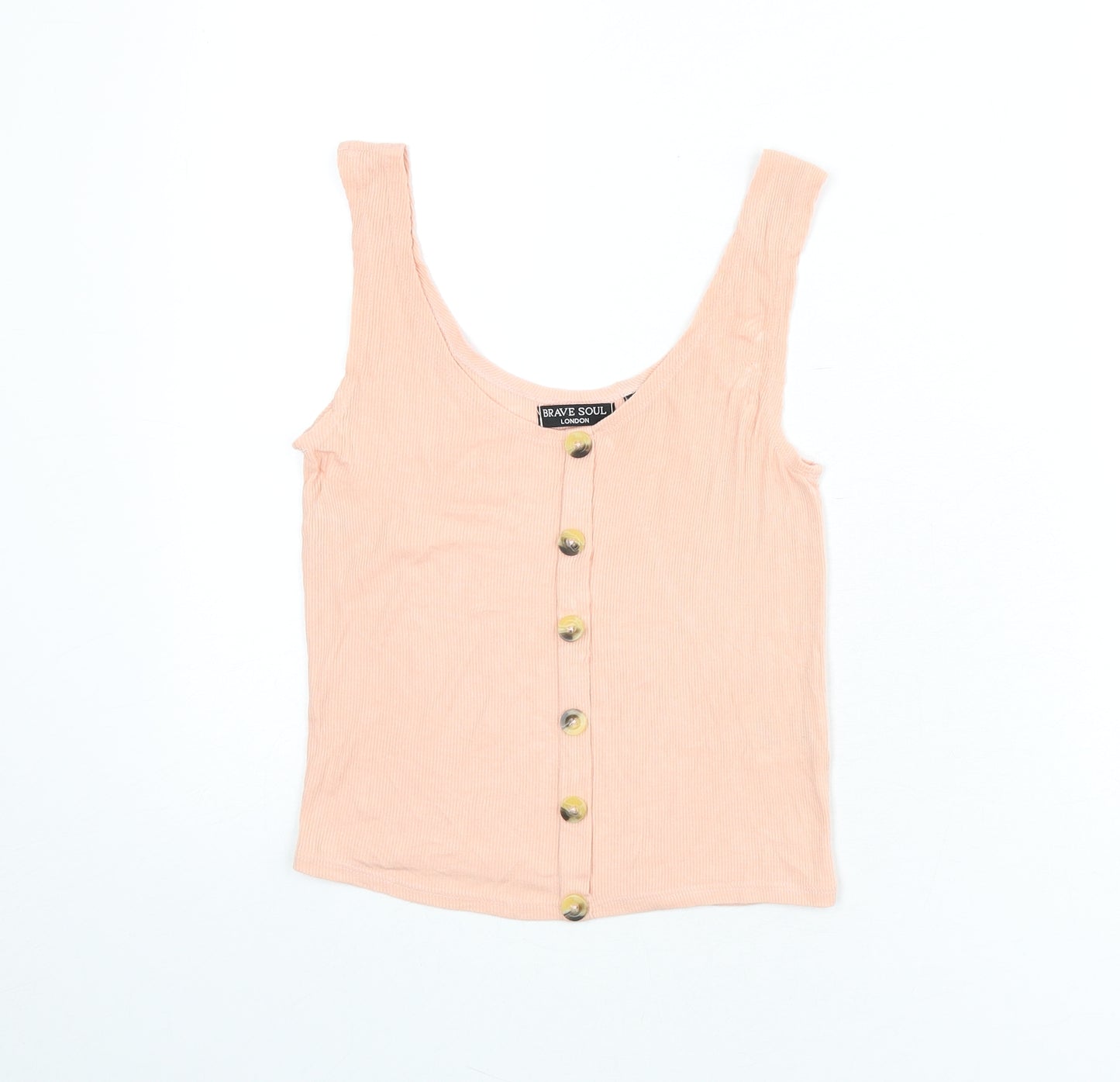 Brave Soul Womens Pink Viscose Basic Tank Size S Scoop Neck - Ribbed