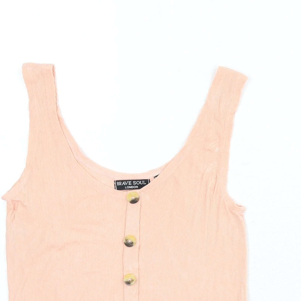 Brave Soul Womens Pink Viscose Basic Tank Size S Scoop Neck - Ribbed