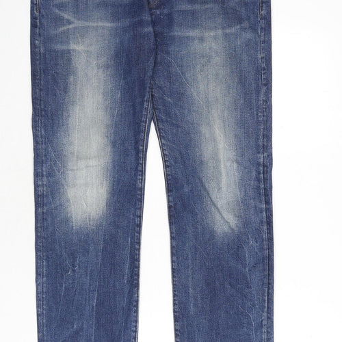 RAW Mens Blue Cotton Straight Jeans Size 34 in L32 in Regular Button - Washed Denim Look