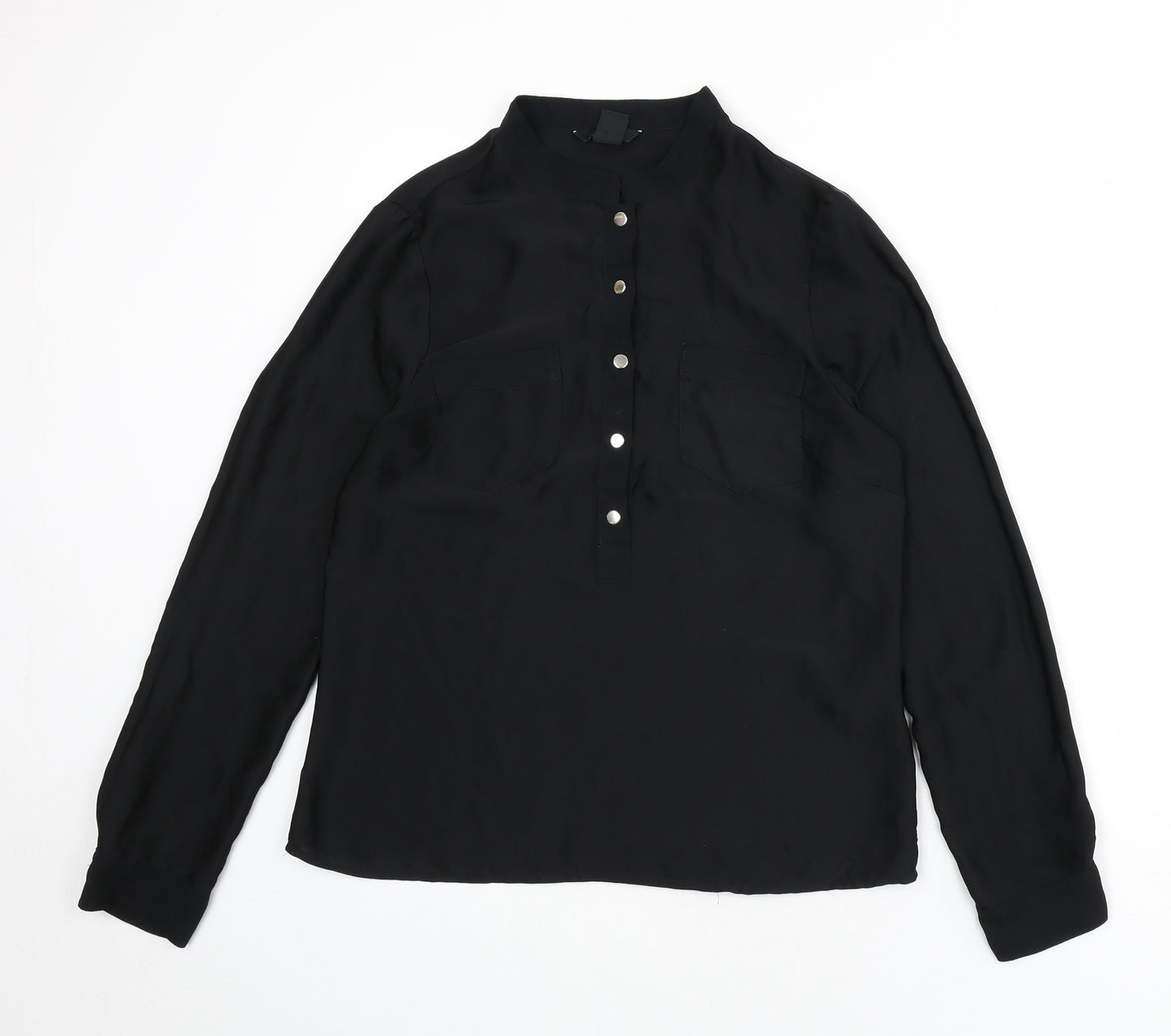 H&M Womens Black Polyester Basic Blouse Size 12 Round Neck