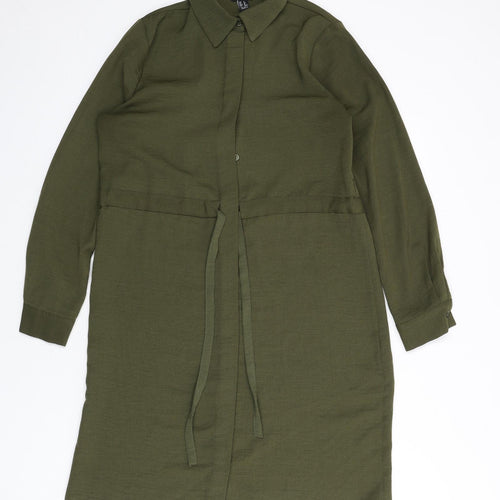 New Look Womens Green Polyester Sheath Size 8 Collared Button - Tie Detail