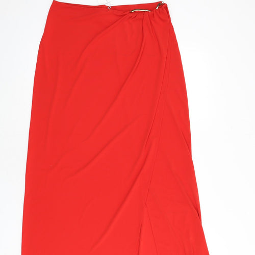 Zara Womens Red Polyester A-Line Skirt Size S - Slit, Chain