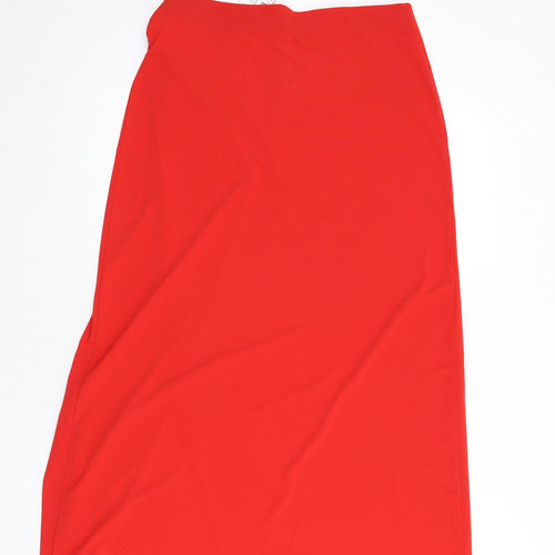 Zara Womens Red Polyester A-Line Skirt Size S - Slit, Chain