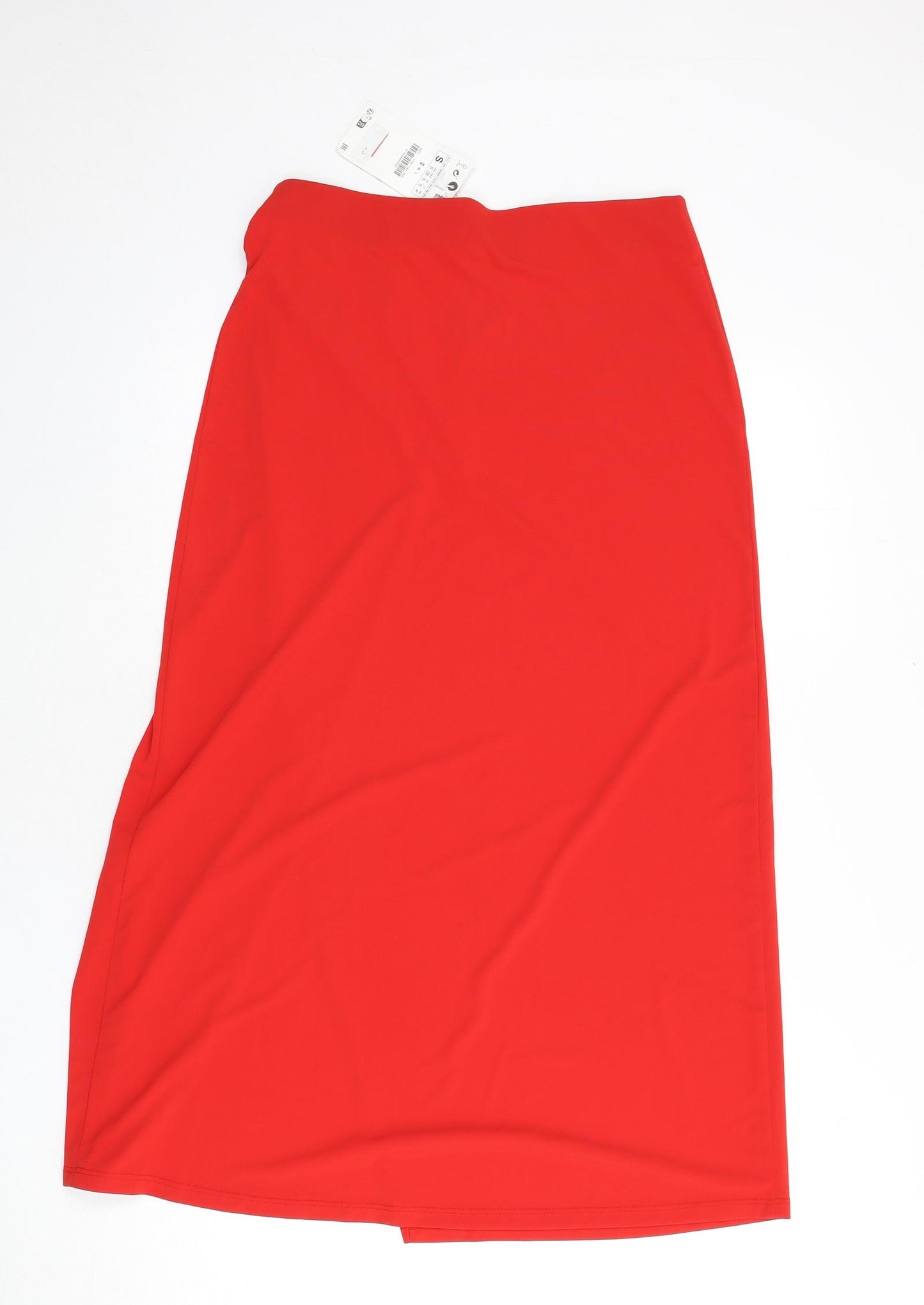 Zara Womens Red Polyester A-Line Skirt Size S - Slit, Chain