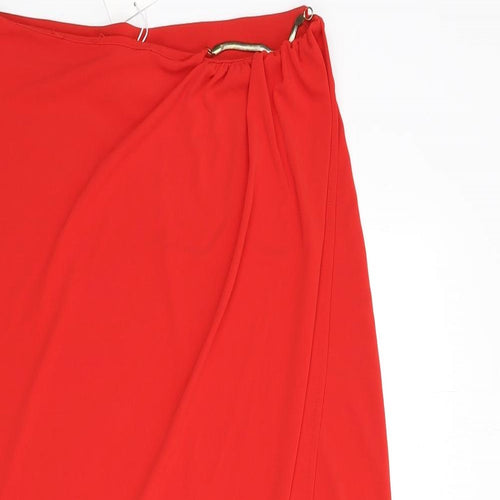 Zara Womens Red Polyester A-Line Skirt Size S - Slit, Chain