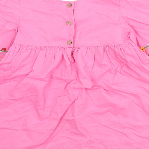 NEXT Girls Pink 100% Cotton A-Line Size 2-3 Years Round Neck Button - Embroidered Detail