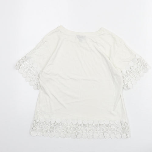 Topshop Womens White Modal Basic T-Shirt Size 6 Round Neck - Lace Trim