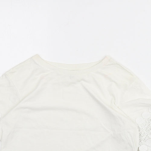 Topshop Womens White Modal Basic T-Shirt Size 6 Round Neck - Lace Trim