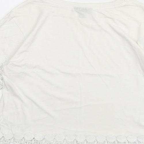 Topshop Womens White Modal Basic T-Shirt Size 6 Round Neck - Lace Trim