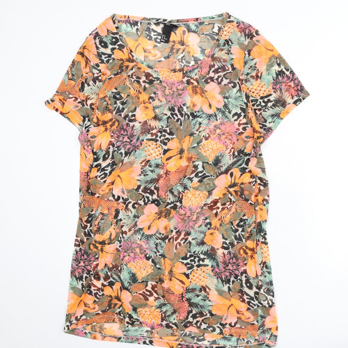 H&M Womens Multicoloured Floral Polyester T-Shirt Dress Size M Round Neck Pullover