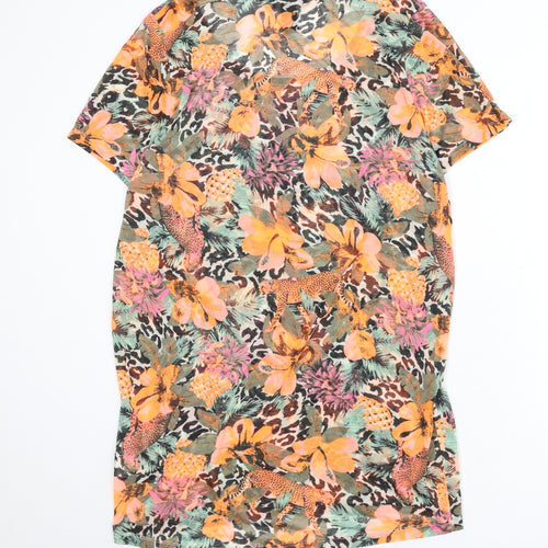 H&M Womens Multicoloured Floral Polyester T-Shirt Dress Size M Round Neck Pullover