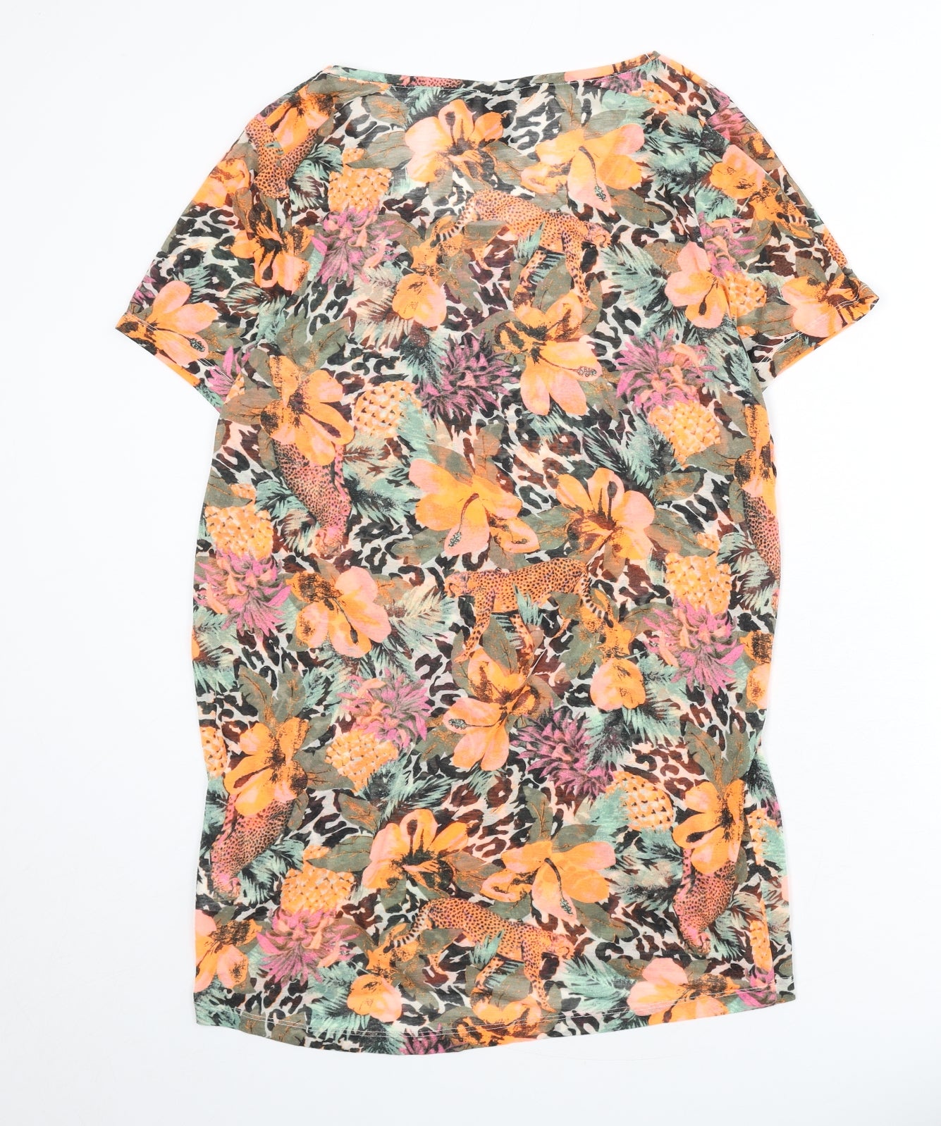 H&M Womens Multicoloured Floral Polyester T-Shirt Dress Size M Round Neck Pullover