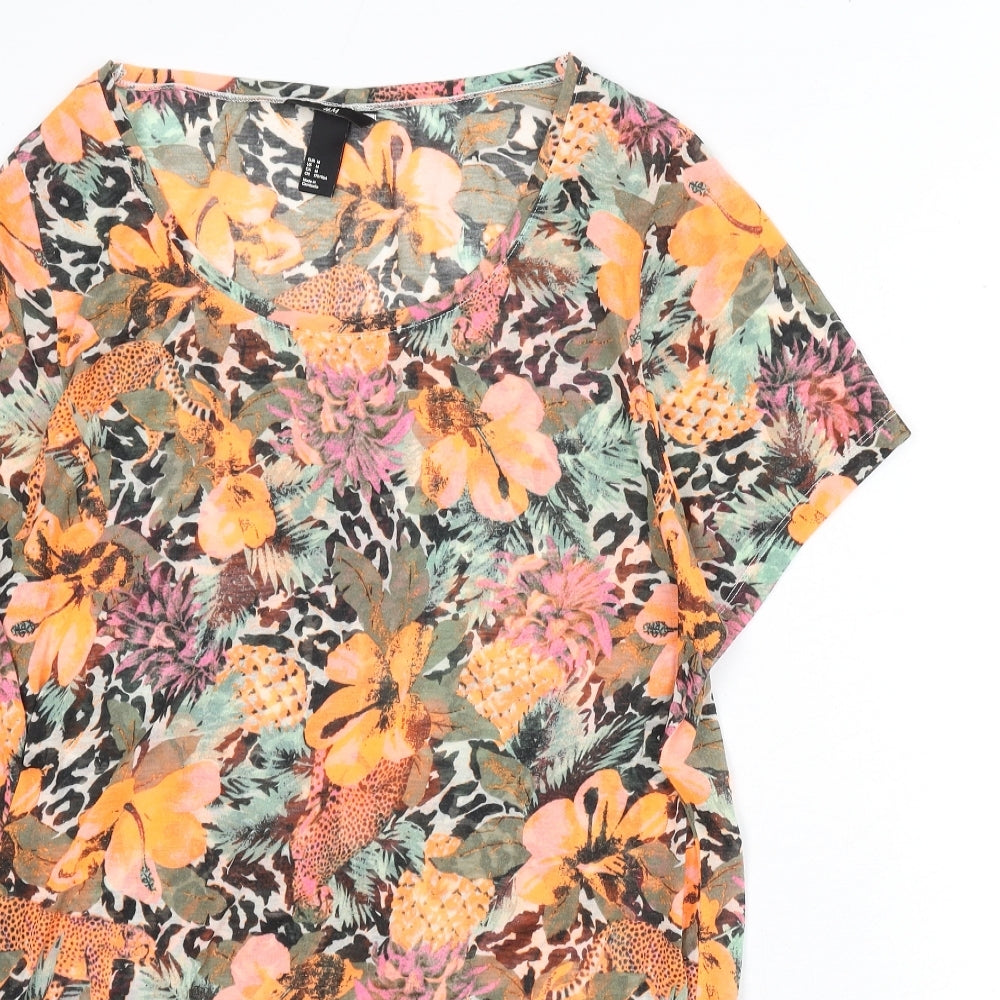 H&M Womens Multicoloured Floral Polyester T-Shirt Dress Size M Round Neck Pullover