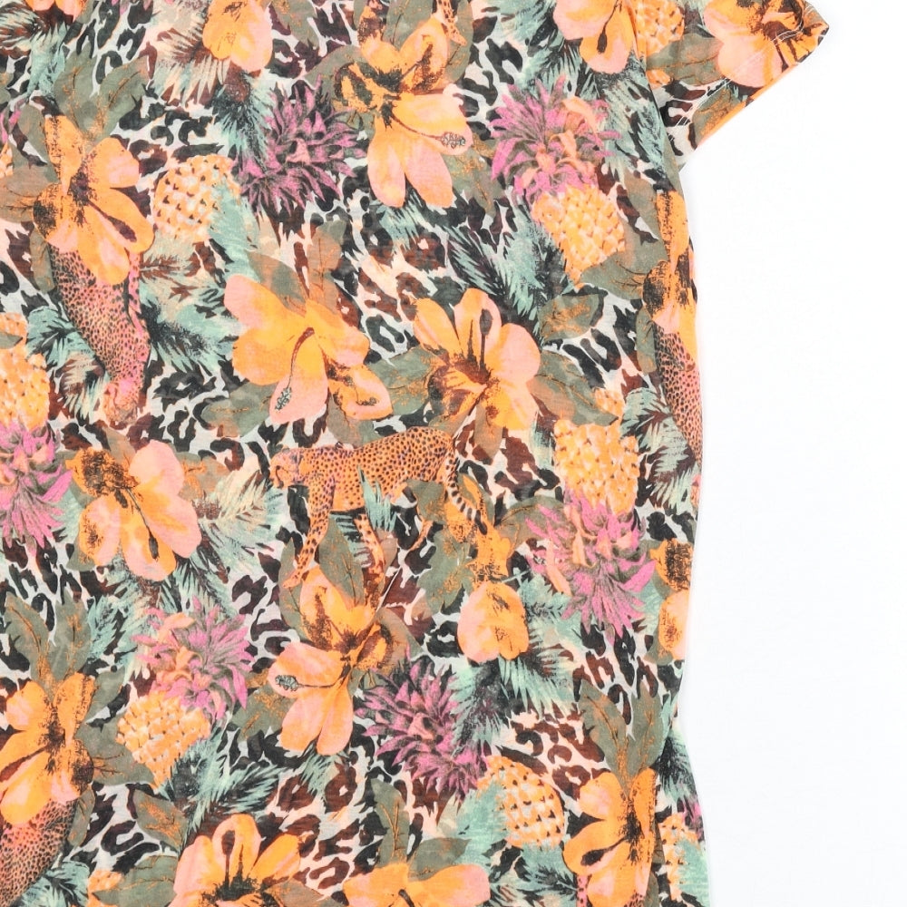 H&M Womens Multicoloured Floral Polyester T-Shirt Dress Size M Round Neck Pullover