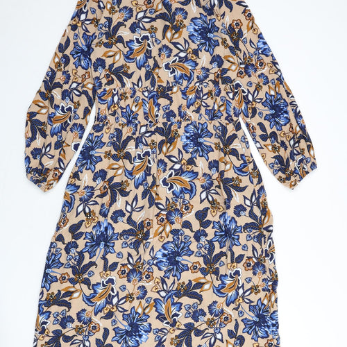 Marks and Spencer Womens Multicoloured Floral Viscose A-Line Size 10 Round Neck Button