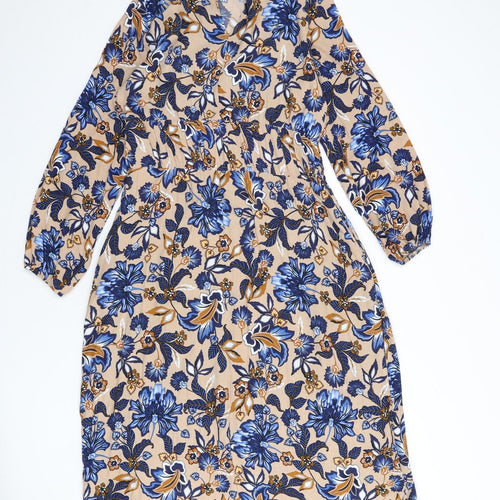 Marks and Spencer Womens Multicoloured Floral Viscose A-Line Size 10 Round Neck Button
