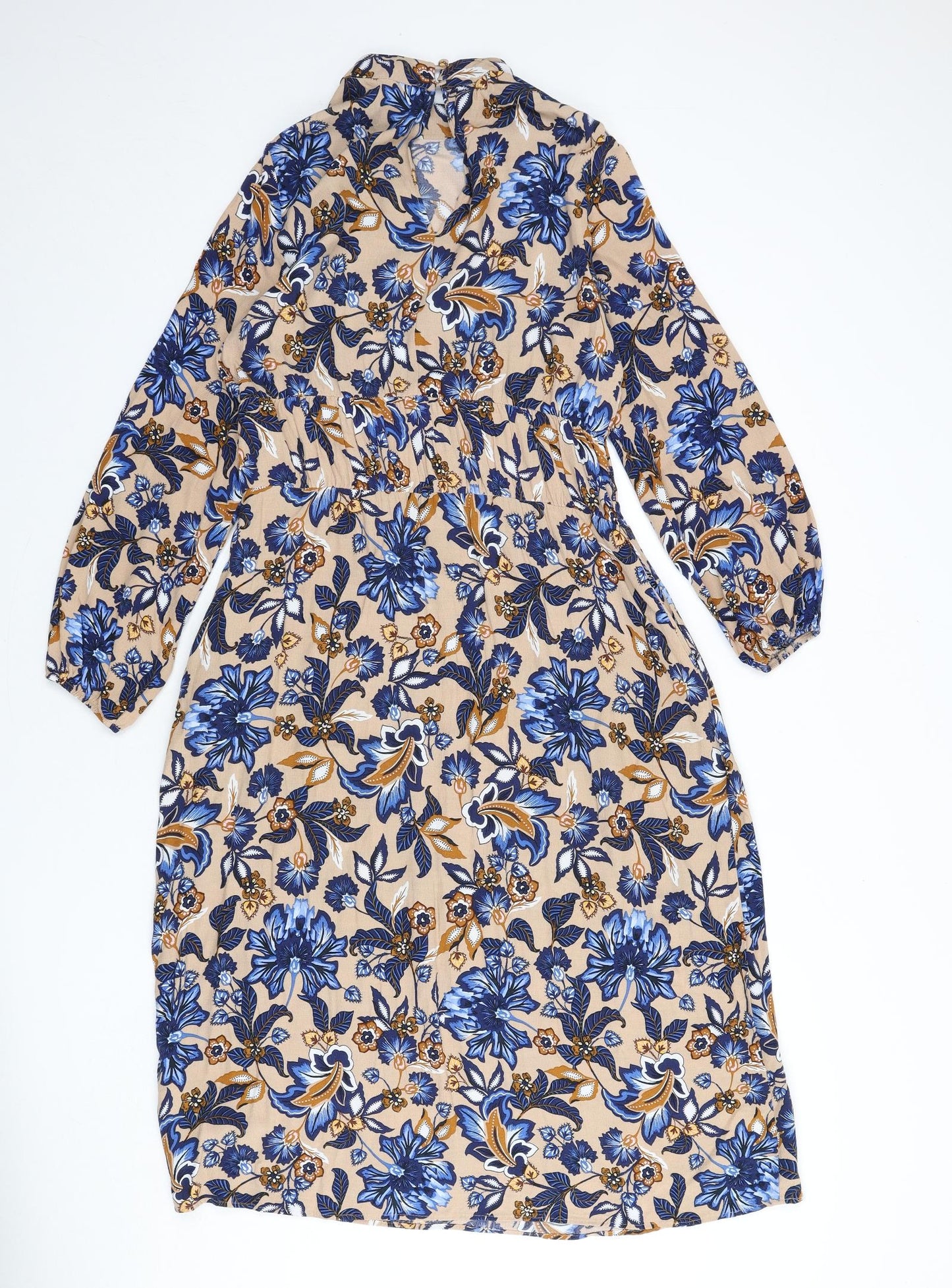 Marks and Spencer Womens Multicoloured Floral Viscose A-Line Size 10 Round Neck Button