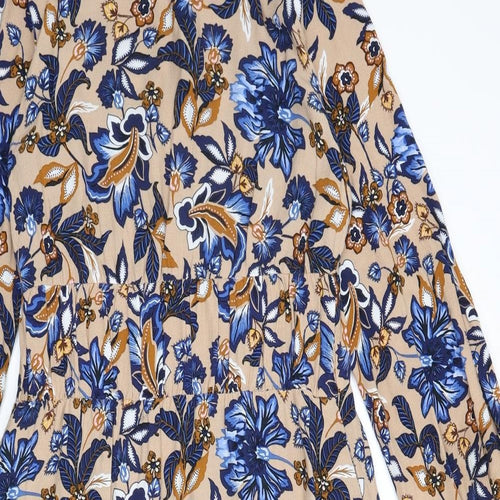 Marks and Spencer Womens Multicoloured Floral Viscose A-Line Size 10 Round Neck Button