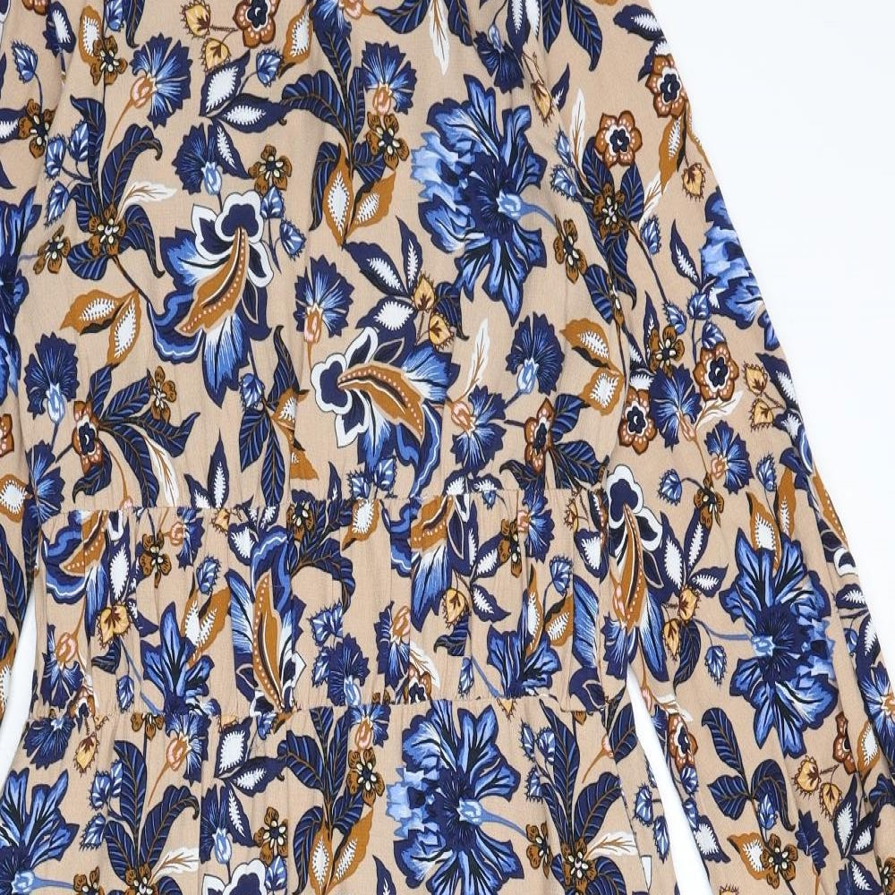 Marks and Spencer Womens Multicoloured Floral Viscose A-Line Size 10 Round Neck Button