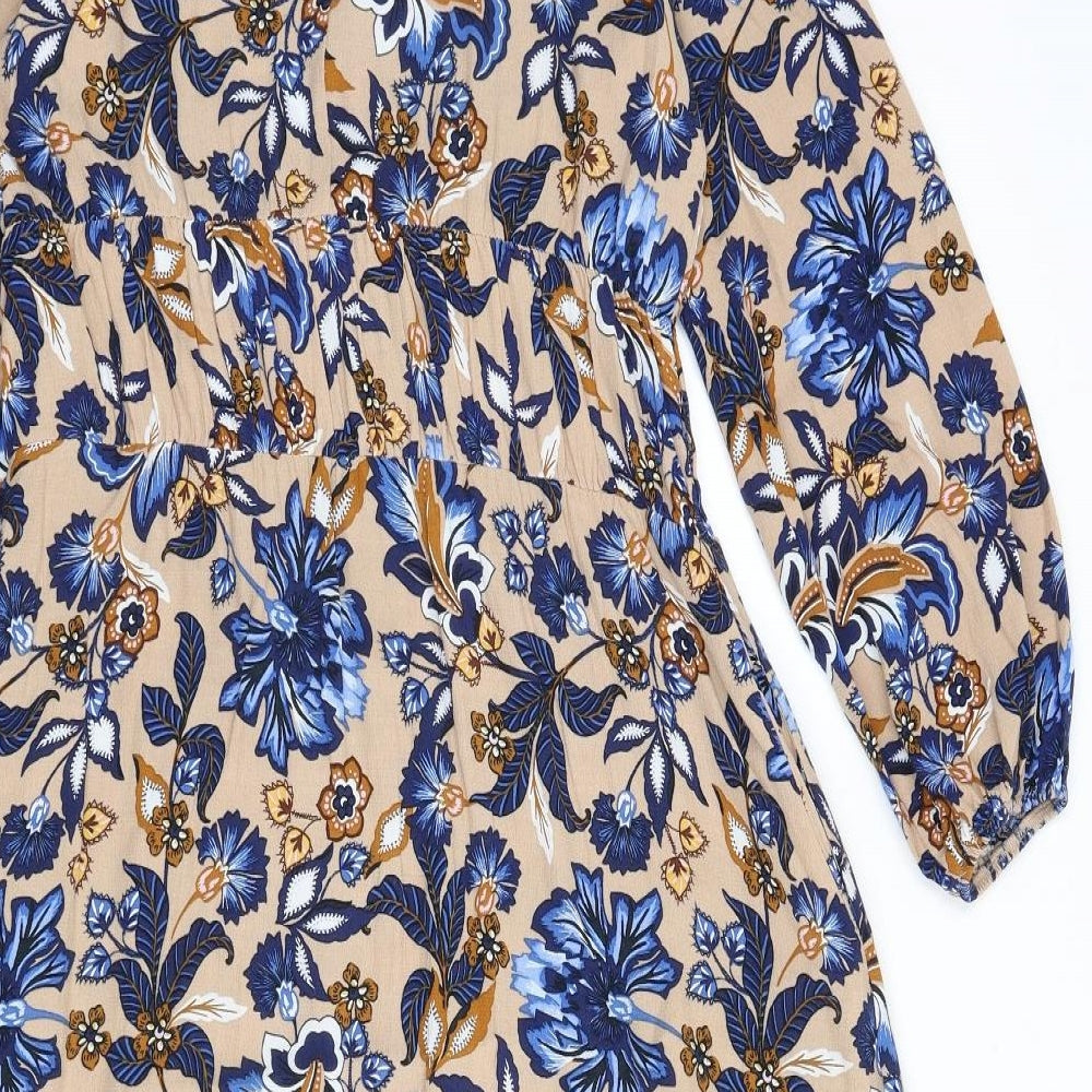 Marks and Spencer Womens Multicoloured Floral Viscose A-Line Size 10 Round Neck Button