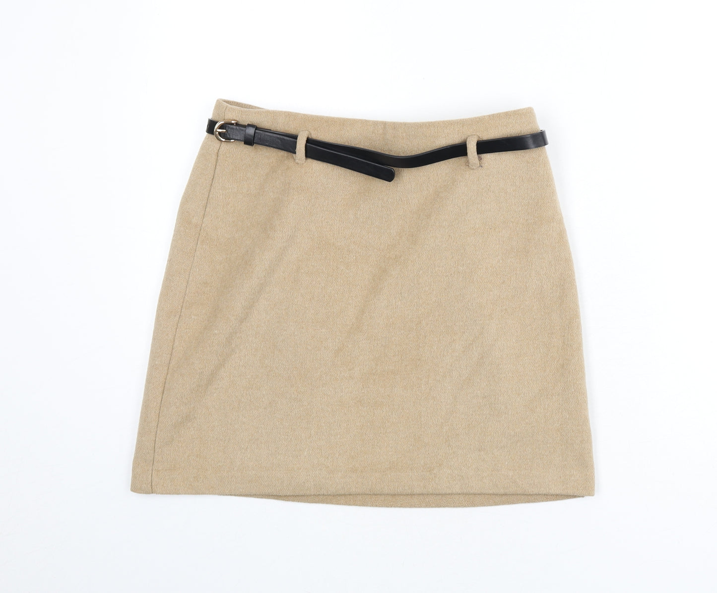 New Look Womens Beige Polyester A-Line Skirt Size 10 Zip - Belt Included