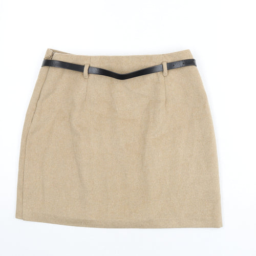 New Look Womens Beige Polyester A-Line Skirt Size 10 Zip - Belt Included