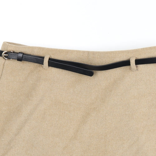 New Look Womens Beige Polyester A-Line Skirt Size 10 Zip - Belt Included