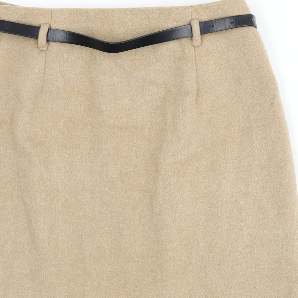 New Look Womens Beige Polyester A-Line Skirt Size 10 Zip - Belt Included