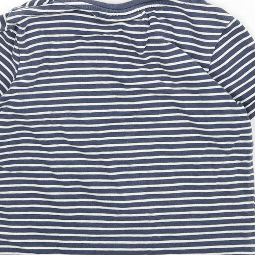 JoJo Maman Bébé Boys Blue Striped 100% Cotton Basic T-Shirt Size 6 Years Round Neck Pullover - Shark, Sequins