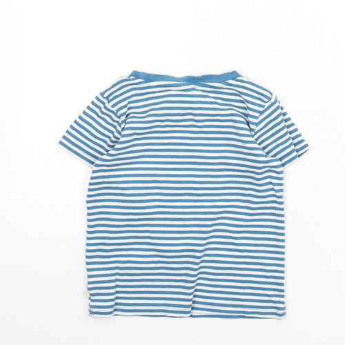 Frugi Girls Blue Striped Cotton Basic T-Shirt Size 4-5 Years Round Neck Pullover - Cow