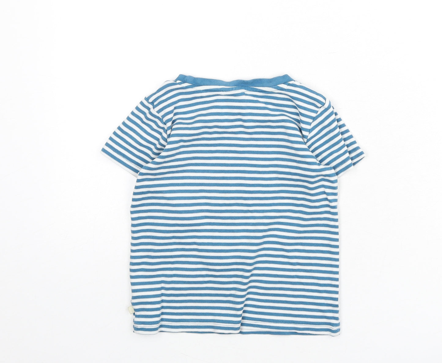 Frugi Girls Blue Striped Cotton Basic T-Shirt Size 4-5 Years Round Neck Pullover - Cow