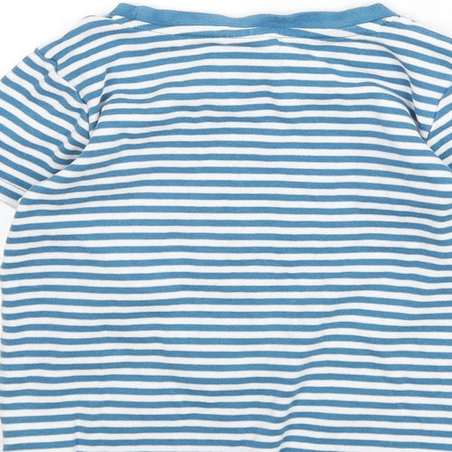 Frugi Girls Blue Striped Cotton Basic T-Shirt Size 4-5 Years Round Neck Pullover - Cow