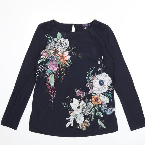 Oasis Womens Blue Floral Viscose Basic Blouse Size XS Round Neck