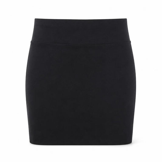 Front view of Marks & Spencer women’s black cotton bandage skirt, size UK 12