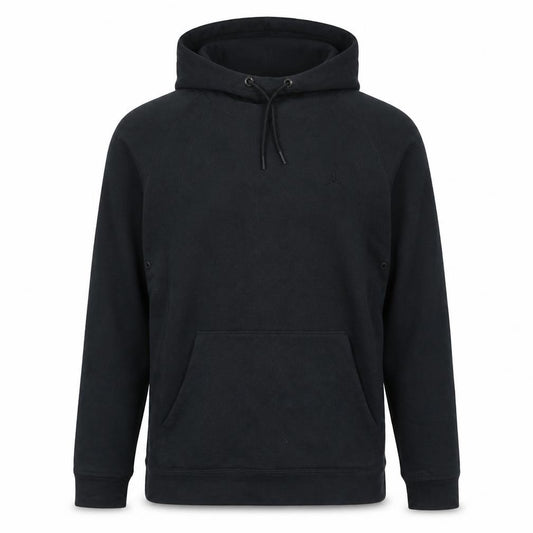 Front view of Jordan men’s black cotton pullover hoodie, size M