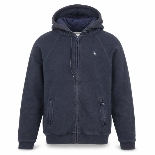 Front view of Jack Wills men’s blue cotton full zip hoodie, size XS