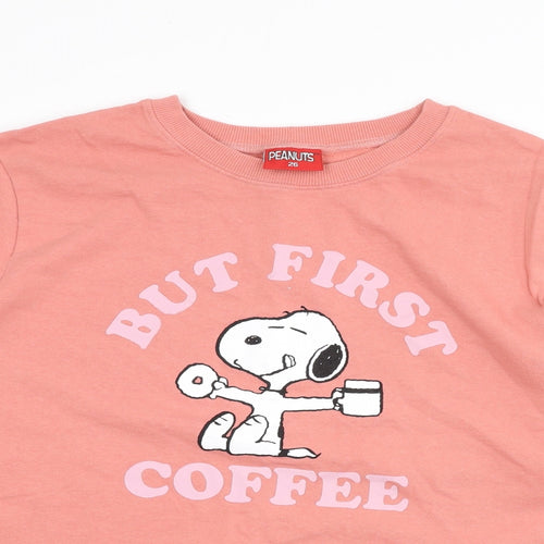 Peanuts Womens Pink Cotton Pullover Sweatshirt Size 26 Pullover - But First Coffee